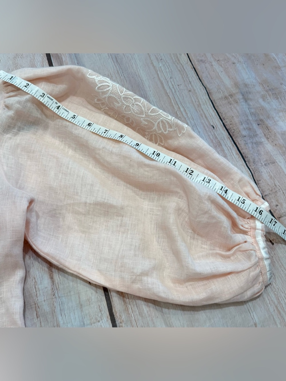 Fanm Mon Mardin Dress Women's Size M Peach 100% Linen Embroidered Puff Sleeve - Picture 9 of 10